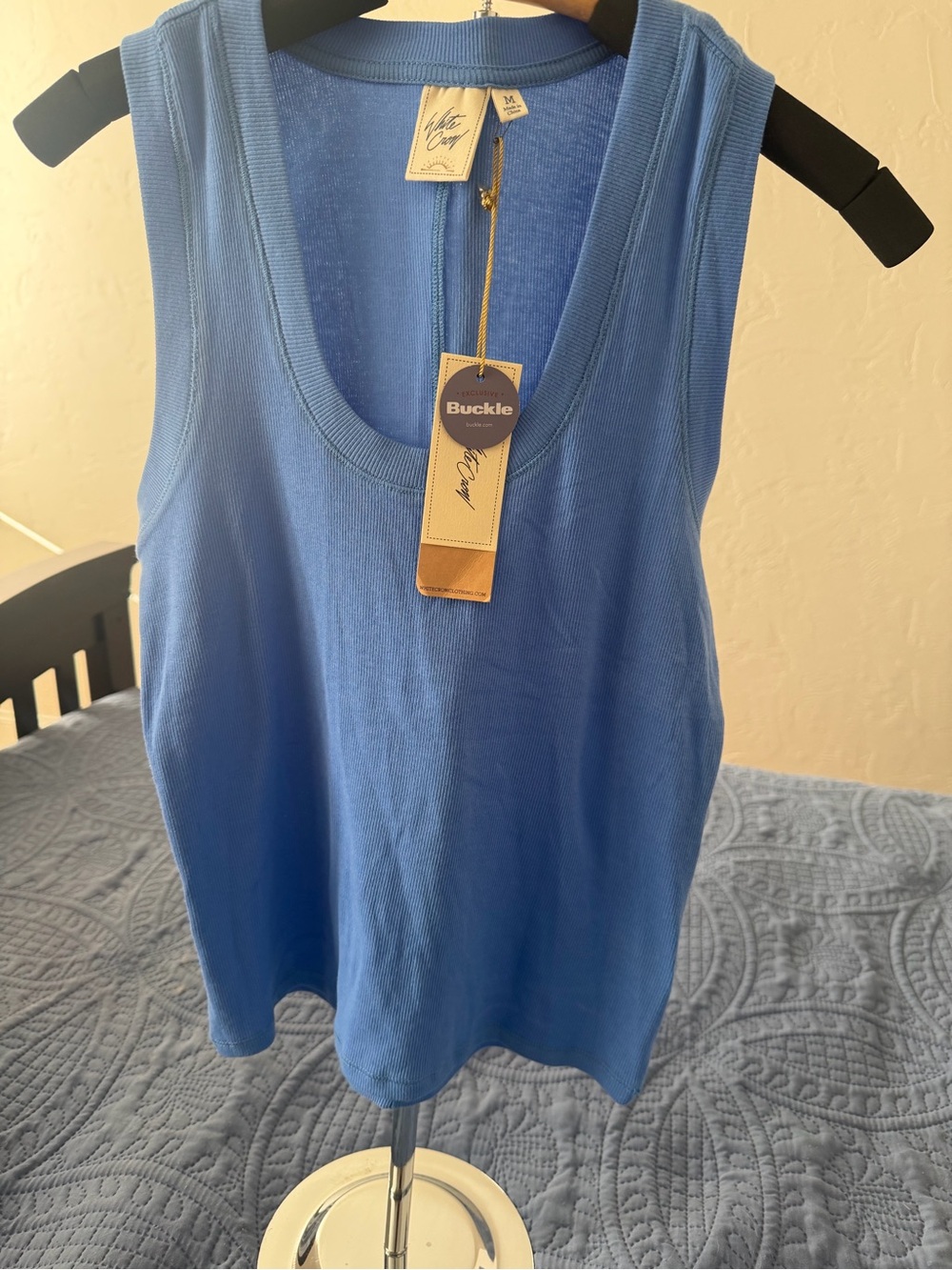White Crow Blue Ribbed Tank Top